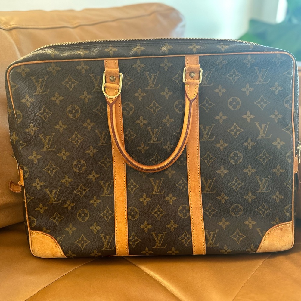 Men/Women Louis Vuitton Brown Briefcase, Leather with Monogram Canvas